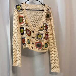 Debut Cream Crochet Granny Square Cardigan